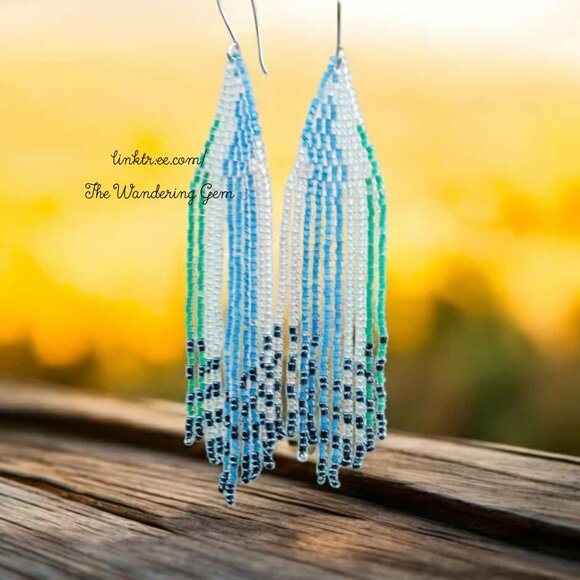 Boho Chic Beaded Fringe Cascade Shoulder Duster Dangle Earrings 4" - Picture 3 of 9